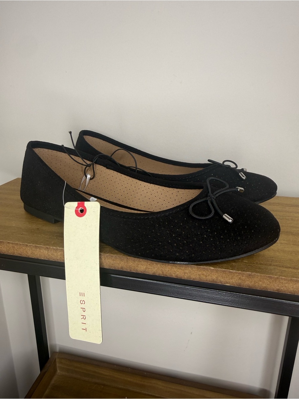 Esprit Black faux Suede Ballet Flats with Bow